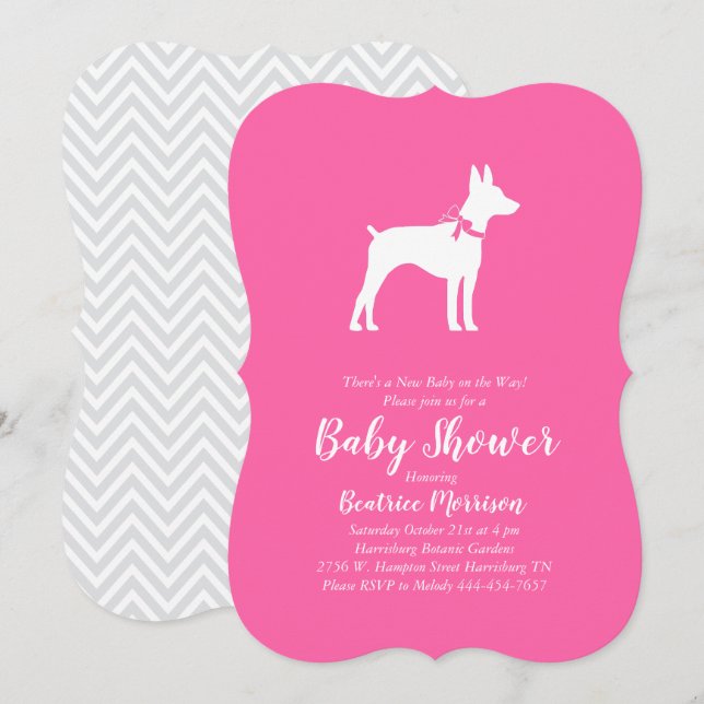 Rat Terrier Dog Baby Shower Pink Girl Invitation (Front/Back)