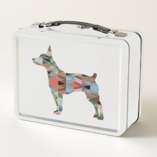 Rat Terrier Dog Breed Geo Silhouette Plaid Metal Lunch Box