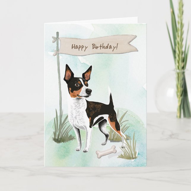 Rat Terrier Dog Breed Outdoors Under Birthday Sign Card (Front)