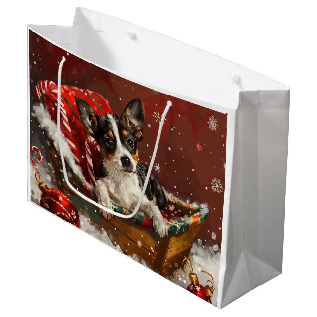 Rat Terrier Dog Christmas Festive Large Gift Bag (Front Angled)