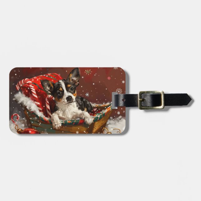 Rat Terrier Dog Christmas Festive Luggage Tag (Front Horizontal)