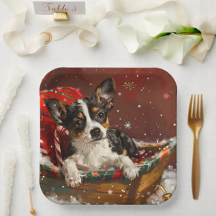 Rat Terrier Dog Christmas Festive Paper Plate