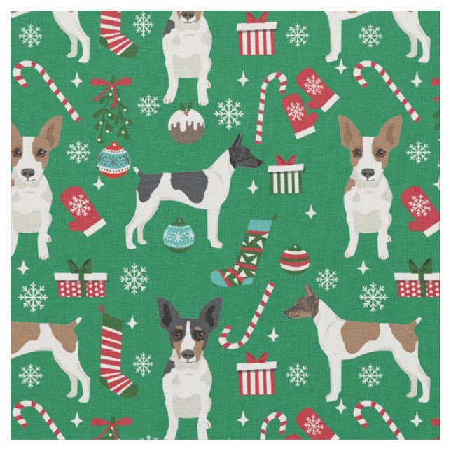 rat terrier dog christmas holiday fabric (Close Up)