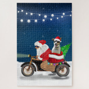 Rat Terrier Dog Christmas Santa Claus Jigsaw Puzzle