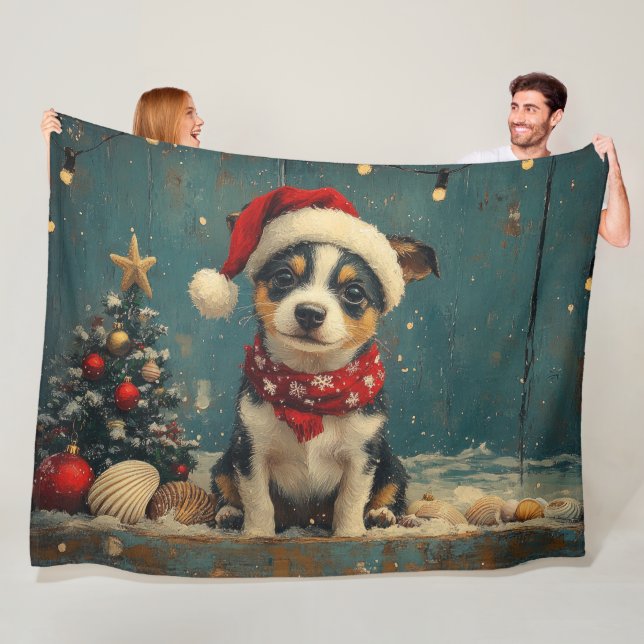 Rat Terrier Dog Christmas Vintage Beach  Fleece Blanket (In Situ)