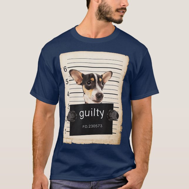 Rat terrier dog Dog mug shot bad dog T-Shirt (Front)
