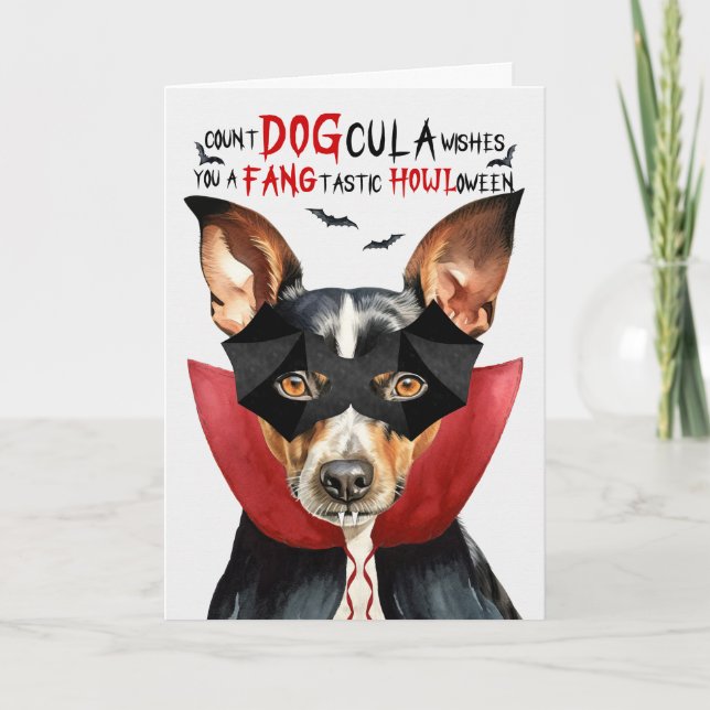 Rat Terrier Dog Funny Count DOGcula Halloween Holiday Card (Front)