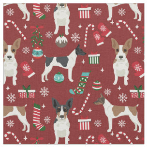 rat terrier dog holiday christmas burgundy fabric