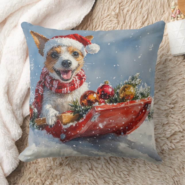 Rat Terrier Dog in Sledge Let it Snow Christmas  Cushion (Blanket)