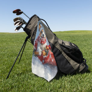 Rat Terrier Dog in Sledge Let it Snow Christmas  Golf Towel