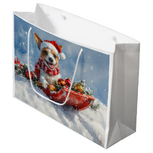 Rat Terrier Dog in Sledge Let it Snow Christmas  Large Gift Bag