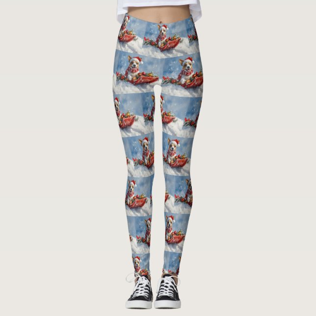 Rat Terrier Dog in Sledge Let it Snow Christmas  Leggings (Front)