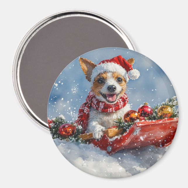 Rat Terrier Dog in Sledge Let it Snow Christmas  Magnet (Front/Back)