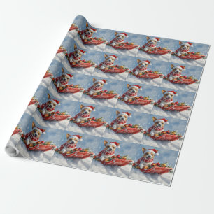 Rat Terrier Dog in Sledge Let it Snow Christmas  Wrapping Paper