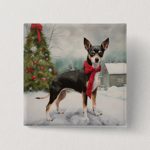 Rat Terrier Dog in Snow Christmas 15 Cm Square Badge
