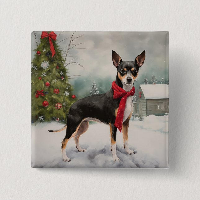 Rat Terrier Dog in Snow Christmas  15 Cm Square Badge (Front)