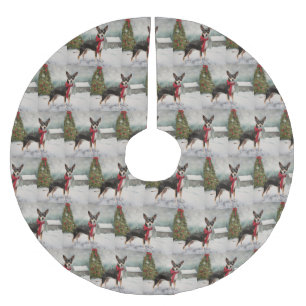 Rat Terrier Dog in Snow Christmas  Brushed Polyester Tree Skirt
