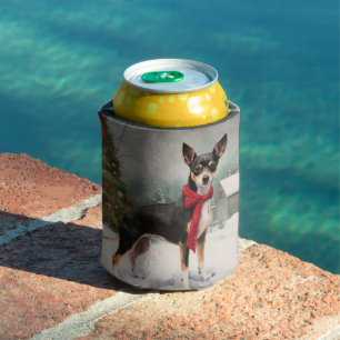 Rat Terrier Dog in Snow Christmas Can Cooler