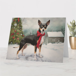 Rat Terrier Dog in Snow Christmas Card