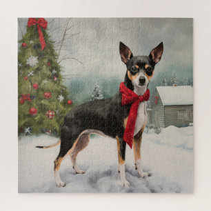 Rat Terrier Dog in Snow Christmas  Jigsaw Puzzle