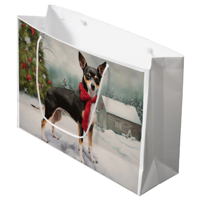 Rat Terrier Dog in Snow Christmas  Large Gift Bag (Front Angled)