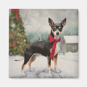 Rat Terrier Dog in Snow Christmas  Magnet