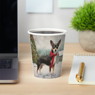 Rat Terrier Dog in Snow Christmas  Paper Cups
