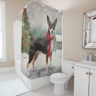 Rat Terrier Dog in Snow Christmas  Shower Curtain