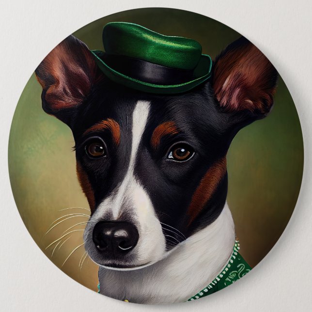 Rat Terrier Dog in St. Patrick's Day Dress 6 Cm Round Badge (Front)