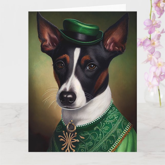 Rat Terrier Dog in St. Patrick's Day Dress Card (Orchid)