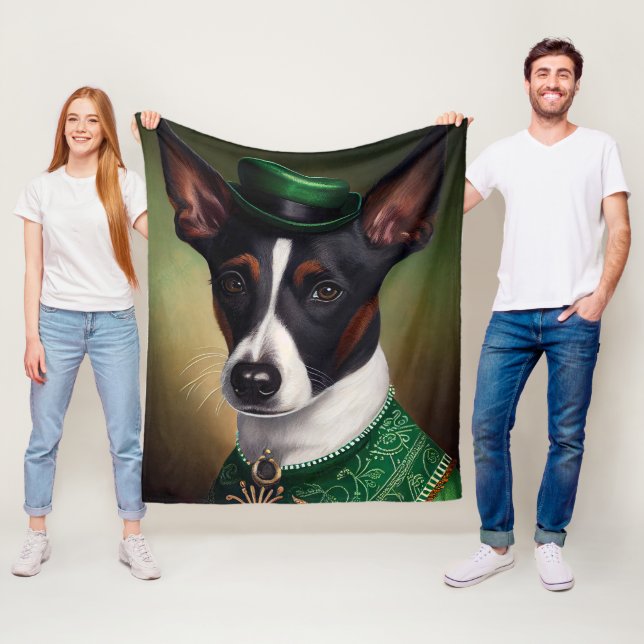 Rat Terrier Dog in St. Patrick's Day Dress Fleece Blanket (In Situ)