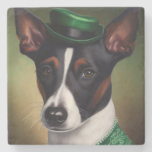Rat Terrier Dog in St. Patrick's Day Dress Stone Coaster