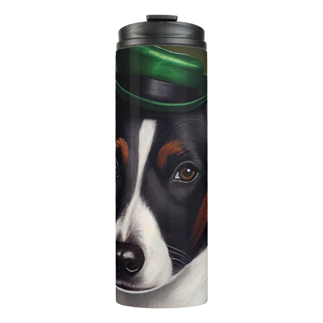 Rat Terrier Dog in St. Patrick's Day Dress Thermal Tumbler (Front)