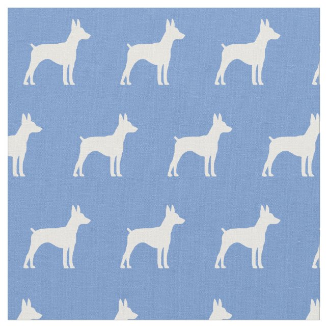 Rat Terrier Dog Silhouette Pet Light Blue Fabric (Close Up)