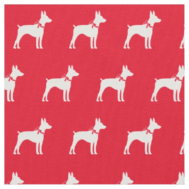 Rat Terrier Dog Silhouette Pet Red Fabric (Close Up)