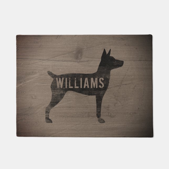 Rat Terrier Dog Silhouette Rustic Personalised Doormat (Front)