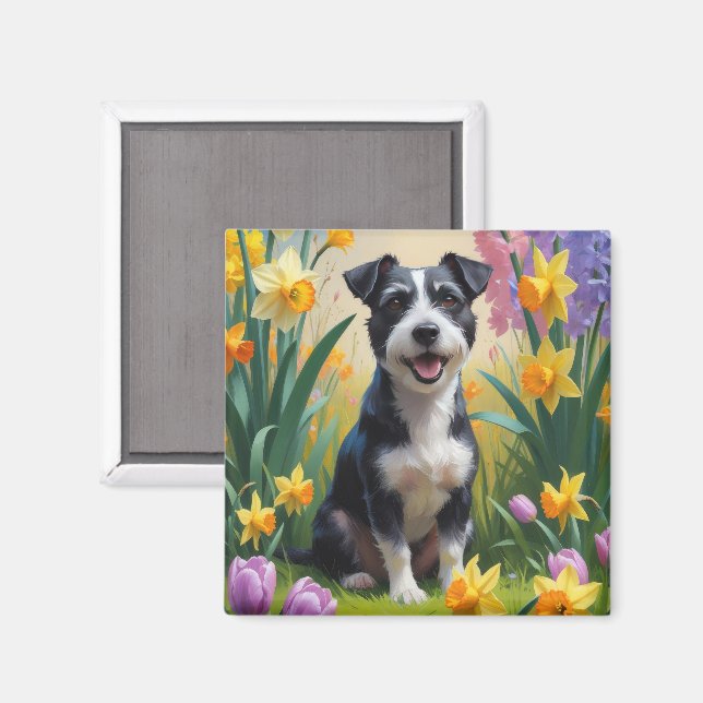 Rat Terrier Dog Spring Flowers Painting Magnet (Front/Back)