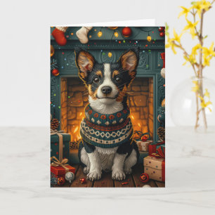 Rat Terrier Dog With Christmas Gifts Fireplace Card