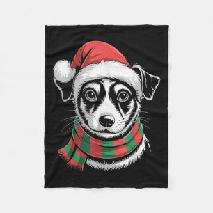 Rat Terrier Dog Xmas Santa Hat Scarf Christmas Cos Fleece Blanket