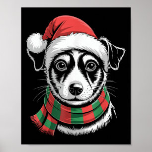 Rat Terrier Dog Xmas Santa Hat Scarf Christmas Cos Poster