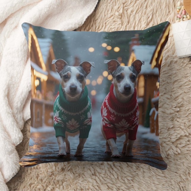 Rat Terrier Dogs Christmas Snow Holiday Cushion (Blanket)
