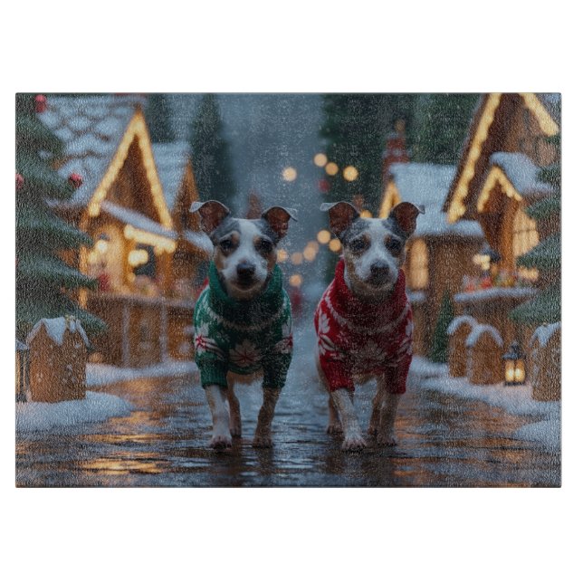Rat Terrier Dogs Christmas Snow Holiday Cutting Board (Front)