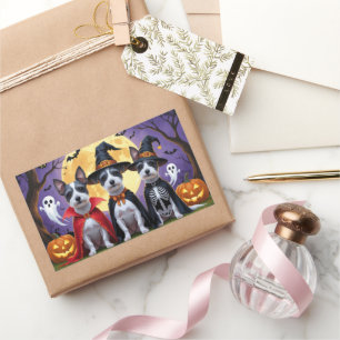 Rat Terrier Dogs Pumpkin Halloween Funny Rectangular Sticker