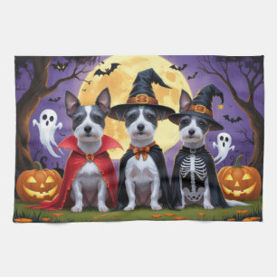 Rat Terrier Dogs Pumpkin Halloween Funny Tea Towel