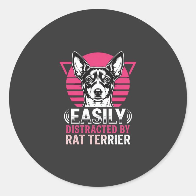 Rat Terrier Easily Distracted Retro Dog Classic Round Sticker (Front)