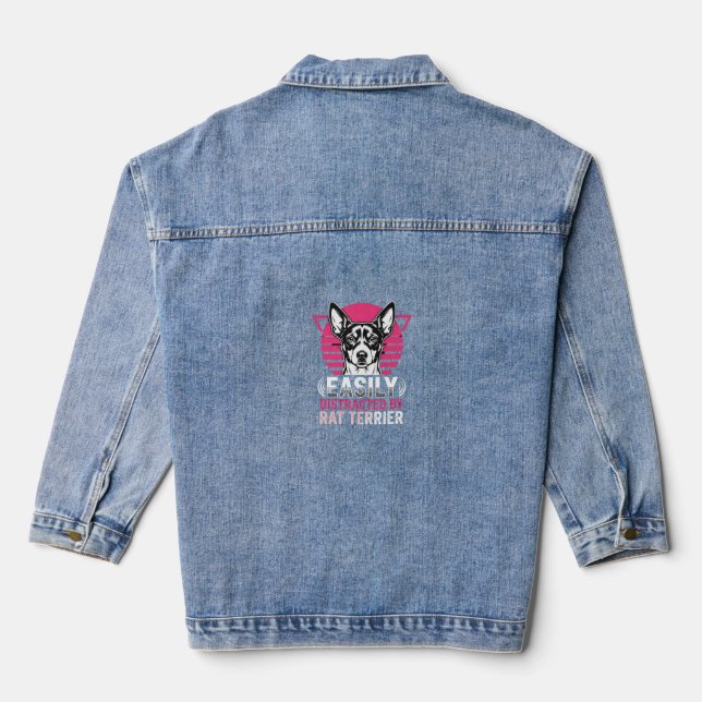 Rat Terrier Easily Distracted Retro Dog Denim Jacket (Back)