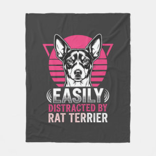 Rat Terrier Easily Distracted Retro Dog Fleece Blanket