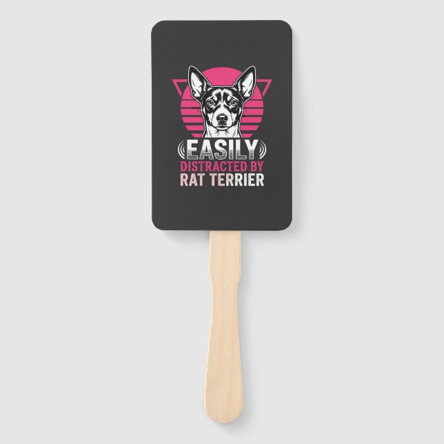 Rat Terrier Easily Distracted Retro Dog Hand Fan (Front)