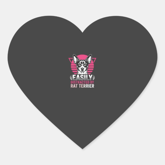 Rat Terrier Easily Distracted Retro Dog Heart Sticker (Front)