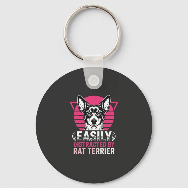 Rat Terrier Easily Distracted Retro Dog Key Ring (Front)